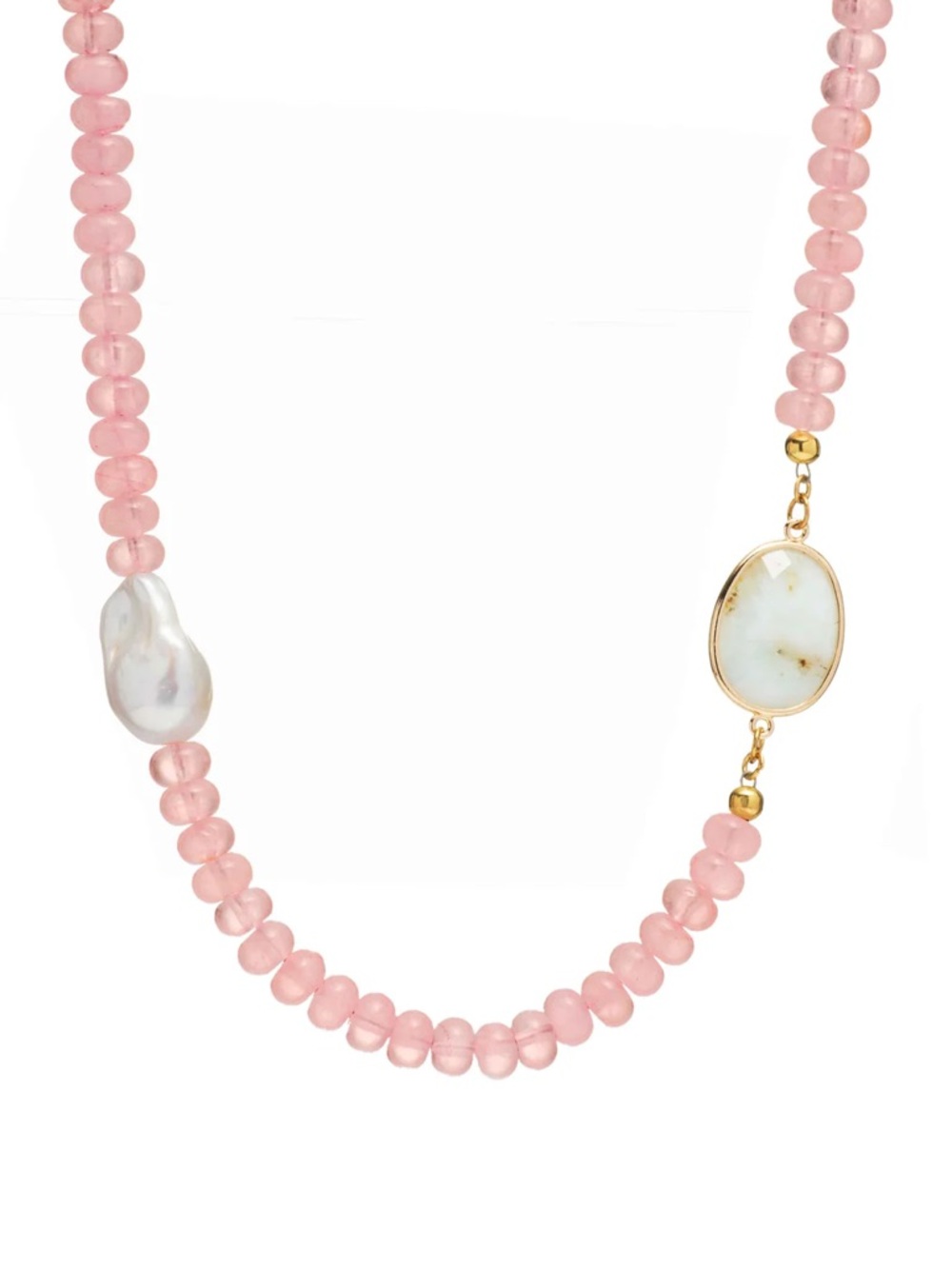 Delicate Pink Beaded Necklace with Pearl and Stone Accents